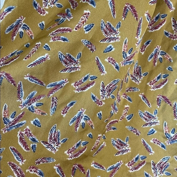 Mustard Yellow Feather Pattern Mock Ditsy Floral Neck Tie Sleeve Blouse Shirt - Picture 4 of 8